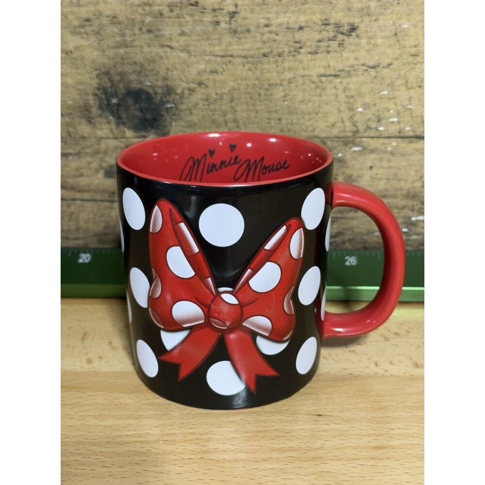 🔥(2) -Disney Parks Signature Minnie Mouse Polka Dot 3D Bow Coffee Cup Mug 16oz